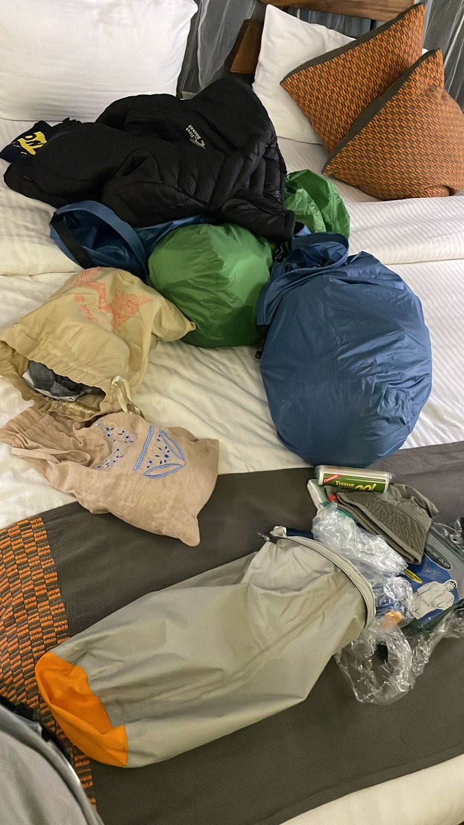 Kusudi_la's tweet photo. Final gear re-check and packing.
It’s more organised than it looks!
Everything packed in dry bags to ensure stays dry. Porters can carry maximum 15-18kg per person by law.
#PurposefulAdventure #animalwelfare #fundraising #kusudila https://t.co/W1stPItJhg
