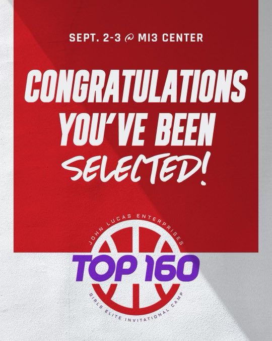 Excited and blessed to be selected by  <a href="/JLEnterprises/">JOHN LUCAS ENT</a> to showcase my talent at the 2023 John Lucas Top 160 Girls Elite Invitational. I am thankful for my team, <a href="/OMGTGE/">Omega Ministry Group</a>, for pushing me and supporting me.❤️