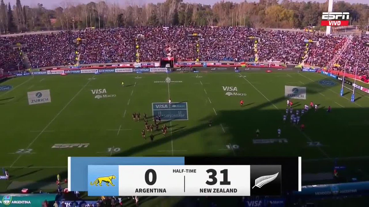 Los Pumas se van al descanso con una dura goleada: al término del primer tiempo, los All Blacks están venciendo 31-0 al seleccionado argentino en la fecha 1 del #TheRugbyChampionship. 

📺 Mirá Argentina vs. Nueva Zelanda por #ESPNenStarPlus