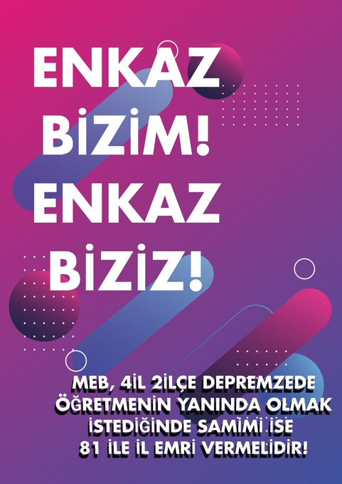 MebDepremeİlEmriVer   Önce 45 bin atama Sonra doğu görevi affı Arkasından depremzedelere doğuya gidin jesti(!)  Biz bunları hak etmedik!
<a href="/Yusuf__Tekin/">Yusuf Tekin</a>