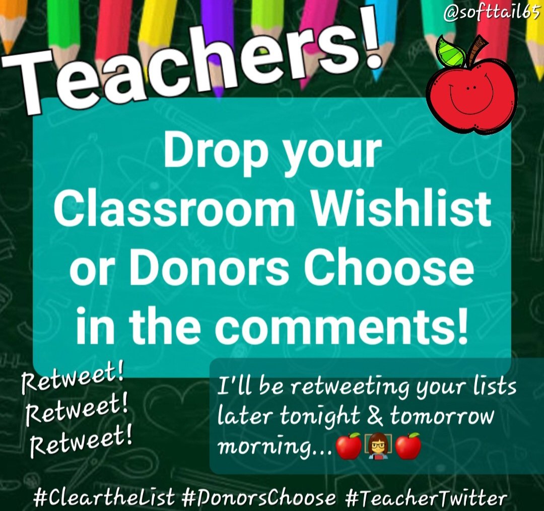 It's that time of year! 📚
Let's help the Teachers &amp; Kids get their classroom needs met! 
Teachers, drop your lists.
Everyone else, go Shopping! 🛍Retweet. Ty! 🍎
#clearthelist2023  #DonorsChoose  
#teachertwitter #teachersoftwitter