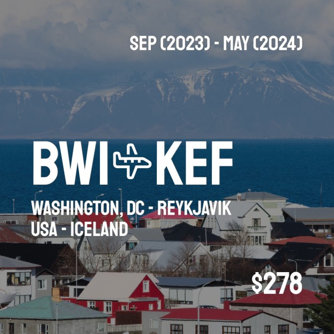 BWICheapFlights's tweet photo. ✈️ Washington, DC (BWI) to Reykjavik (KEF) for only $278 (USD) roundtrip 💸
644 live dates on Adventure Machine. - get the app on iOS or Android #washington #washingtonian #washington_dc #washingtondc #washington_ig #washingtonstate https://t.co/CS3oGUC2Ib