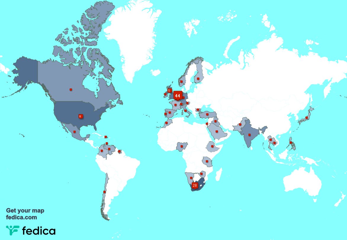 I have 50 new followers from Netherlands, South Africa, and more last week. See fedica.com/!Boogschutter10