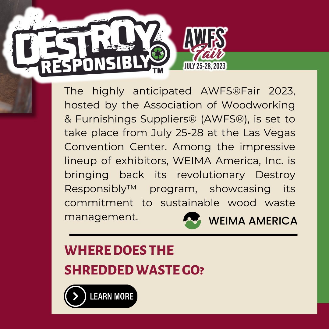 AWFSFair's tweet image. Destroy Responsibly returns to the AWFS®Fair 2023! ♻️🌳

#BuiltForThis #AWFSFair #AWFSFair2023 #AWFS