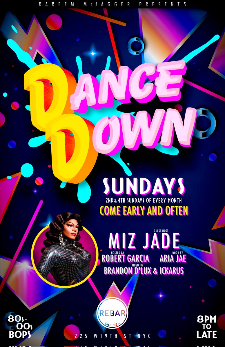 KareemMcJagger's tweet photo. It's a throwbacks dance party this Sun at @REBARChelsea. 80s-00s hits 8pm til we have to kick you out. 

Pop-up performances, pop-up drink specials, and a crowd that gets it 🎉 https://t.co/9hcnpj7dVh