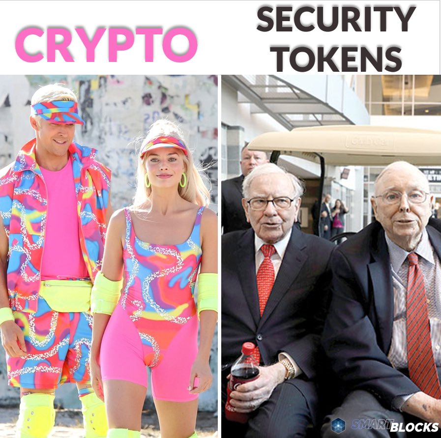 💎 High-risk, high-reward meets old school security! 💼 Barbie and Ken, meeting the future with #Crypto style. Buffet and Munger, sticking with the traditional charm of #SecurityTokens #tokenization