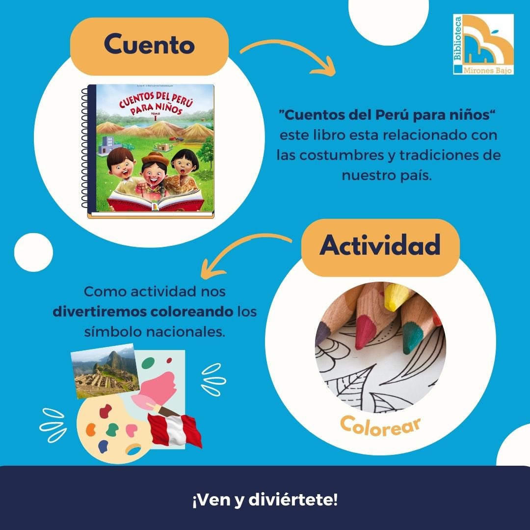 BFAL_org's tweet photo. #ClubDeLectura  🇵🇪❤️
“Cuentos de Perú para niños” de Julio R. Villanueva Sotomayor nos relata historias relacionadas con las costumbres y tradiciones peruanas.

🗓️Domingo 9
⏰ 12:00 p.m.

#BibliotecaMironesBajo #ComunidadBNP #ComunidadBNP #LimaLee #Biblioteca https://t.co/9tIyJViQeU