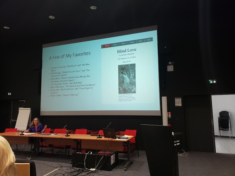 Wonderful pedagogy panel at  #rsvp23 with Laura Vorachek, <a href="/icrawford7/">Iain Crawford</a> and Leslee Thorne-Murphy, here shown sharing some of her favorite short stories from her digital anthology. 
vsfp.byu.edu Victorian Short Fiction Project