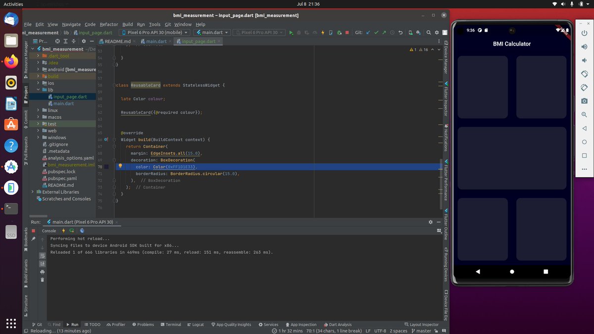 Living1Kongnyuy's tweet image. #50daysofcodingchallenge with Flutter!

On my day 20.

I&apos;m currently working on a BMI Calculator app that allows users to input their weight and height and calculates their BMI. 

#flutter #dart #programming #jobforfreshers