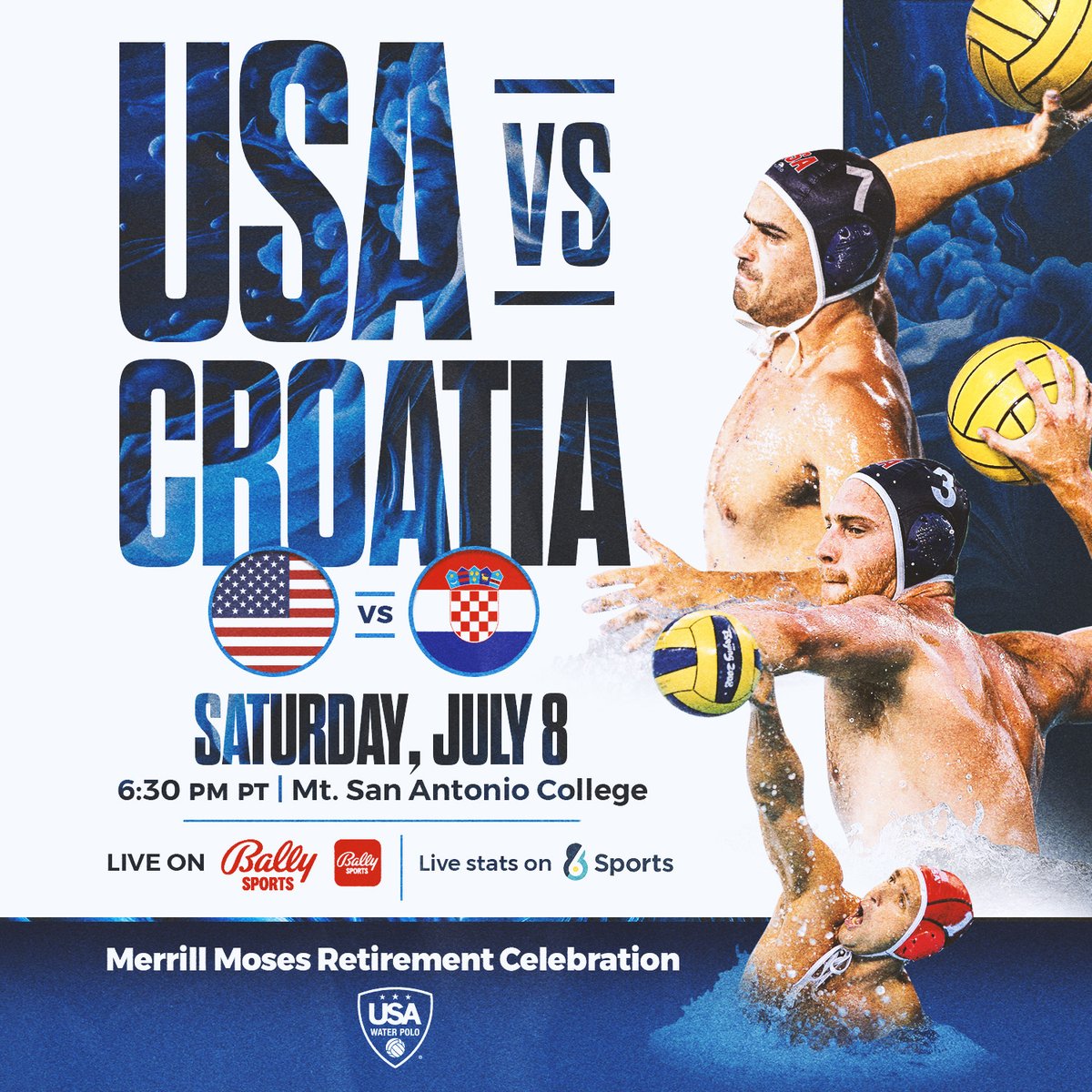 It's GAMEDAY and we're going LIVE on @BallySports and <a href="/MSGNetworks/">MSG Networks</a>!

<a href="/TeamUSA/">Team USA</a> 🇺🇸 vs Croatia 🇭🇷
📍@MtSac
🕐9:30pm et/6:30pm pt
💻ballysports.com/watch/live/tea…
📈68Scores.com
🎟️usawaterpolo.ticketspice.com/mens-national-…

#waterpolo