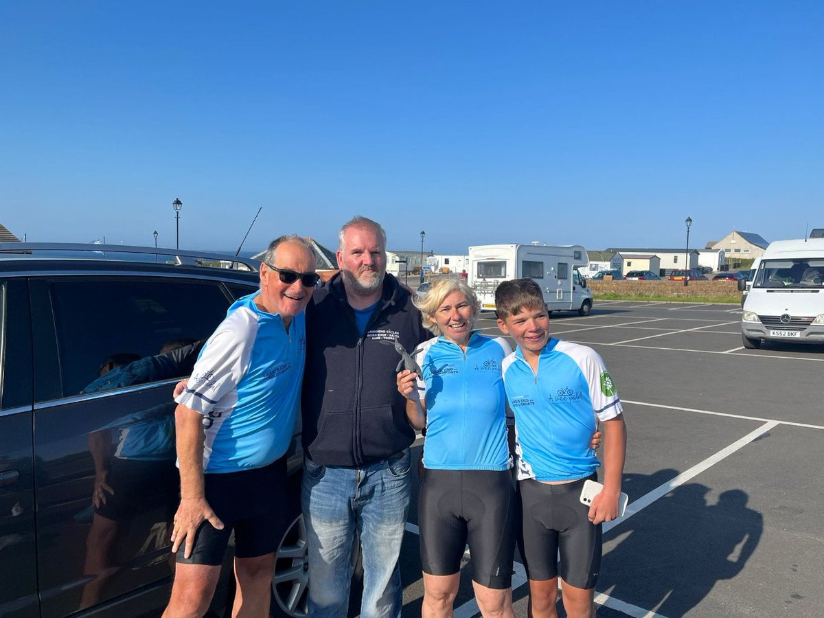 #lejog #notsuchaweepedal Day 16 They made it! What an amazing achievement- we're so appreciative of the Farmer Family's Fantastic Fundraising Feat! And good on Kevin greeting them- he's almost as good a mascot as Bridgend Bunny! It's not too late to give justgiving.com/page/leanne-fa…