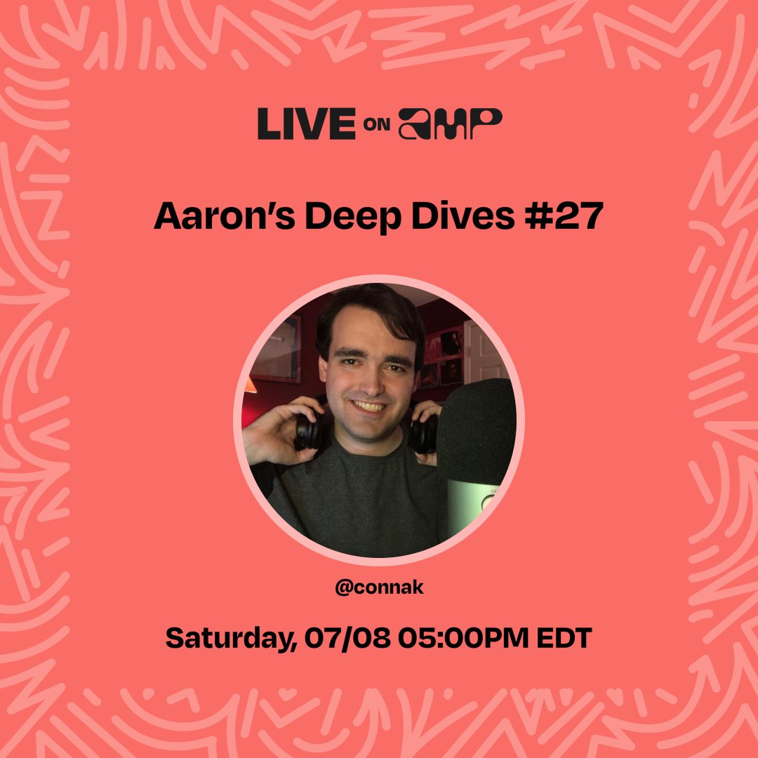 Aaron_Conn's tweet image. My show, Aaron’s Deep Dives #27, is set to go live on Amp on 7/8 at 05:00 PM EDT. Follow me to listen!
live.onamp.com/sZOKsWhahBb

#amp #amplive #ampapp