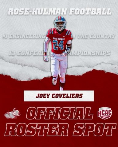 Joey Coveliers (@joeycoveliers) on Twitter photo Very grateful to be offered an official roster spot from <a href="/RoseHulmanFB/">Rose-Hulman Football</a>! <a href="/Coach_Stanton1/">Jeffrey Stanton</a> <a href="/coach_od11/">Coach Danny O’Donnell</a> Very grateful to be offered an official roster spot from <a href="/RoseHulmanFB/">Rose-Hulman Football</a>! <a href="/Coach_Stanton1/">Jeffrey Stanton</a> <a href="/coach_od11/">Coach Danny O’Donnell</a>