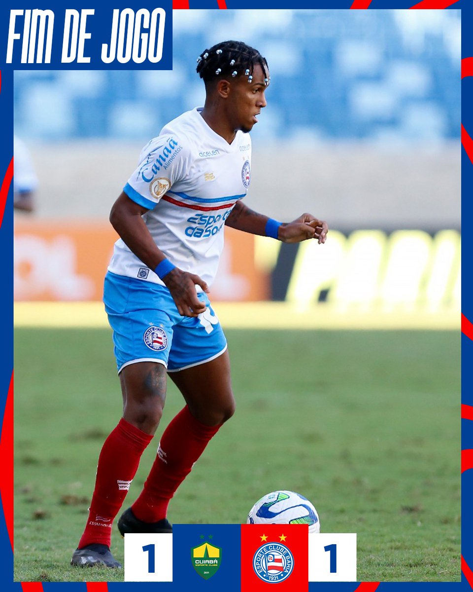ecbahia's tweet photo. Fim de jogo. Bahia empata em 1 a 1 com o Cuiabá na Arena Pantanal. Próximo jogo é contra o Grêmio, em Porto Alegre, pela Copa do Brasil, na quarta-feira (12). https://t.co/3j3oumQ5vf