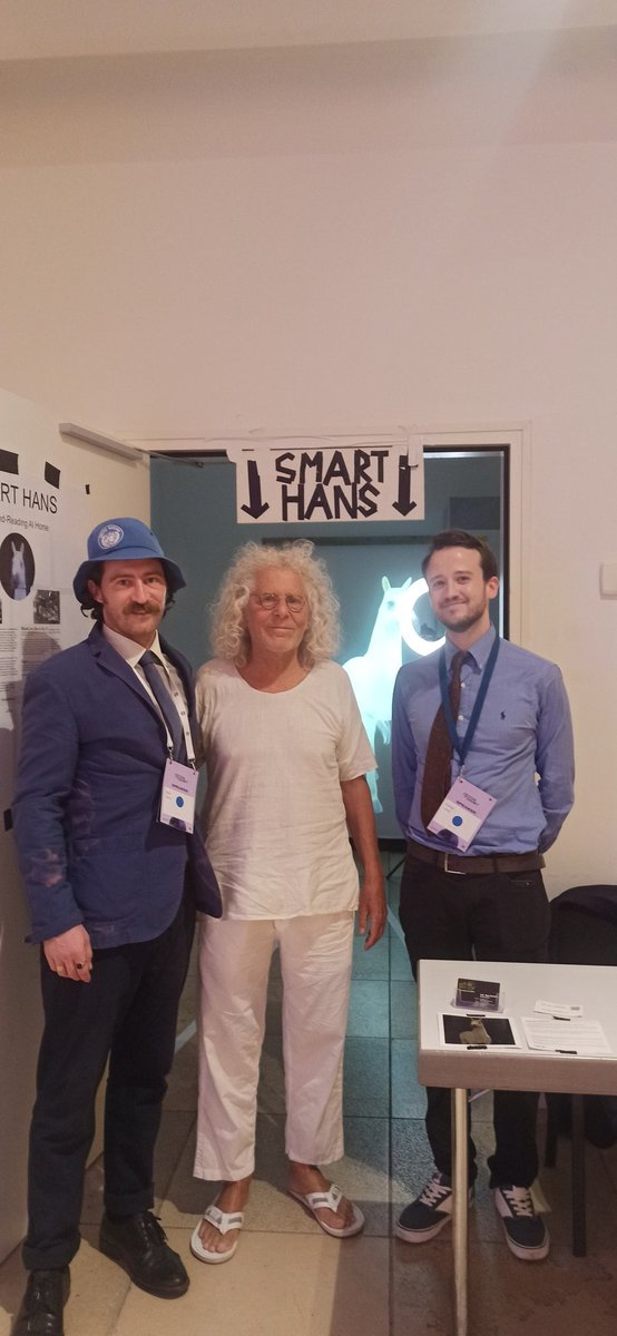 UzupisMUC's tweet photo. You won't believe who came by to challenge our mind-reading AI horse Smart Hans 🐎

W/@noideal_s today at 1E9 Festival @DeutschesMuseum 

#rainerlanghans #livinglegend #smarthans #artinstallation #digitalart #ai #ethics #freiheitderdaten https://t.co/oeQ0vAQitQ