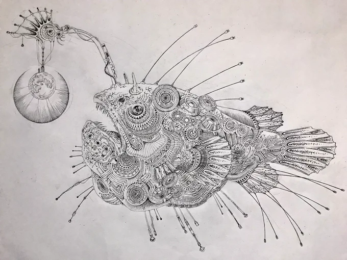 チョウチンアンコウならぬ月鮟鱇
下描きが完成しました。
一気に切り進めます。
#切り絵
#切り絵下描き 