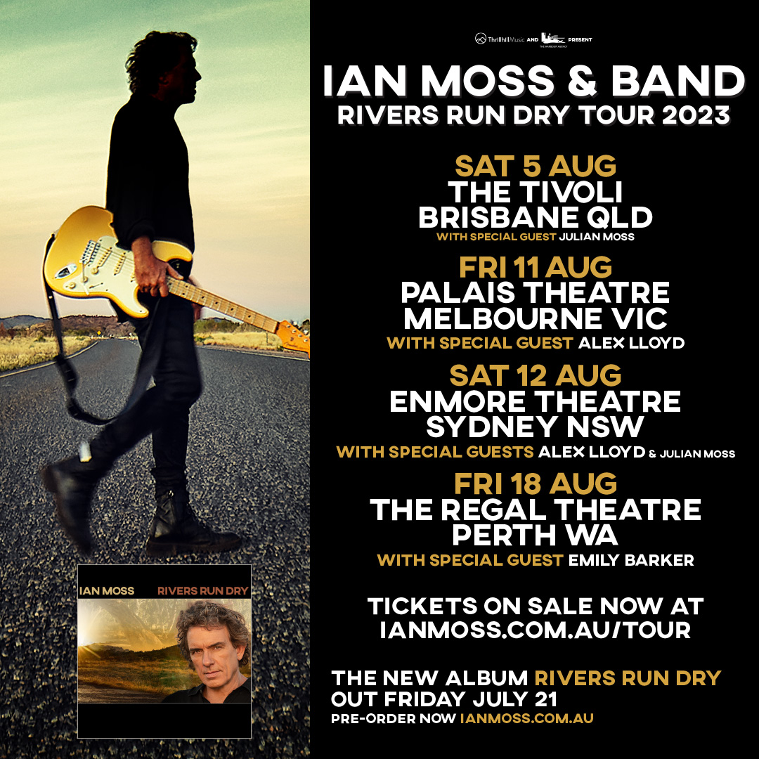 We are delighted to add announce out Aug tour supports. @alexlloydmusic : @PalaisTheatre Melb & @Enmore_Theatre Syd, @emilybarkerhalo : Regal Perth. & Julian Moss at the Tivoli Bris and also Syd. Tix at ianmoss.com.au/tour