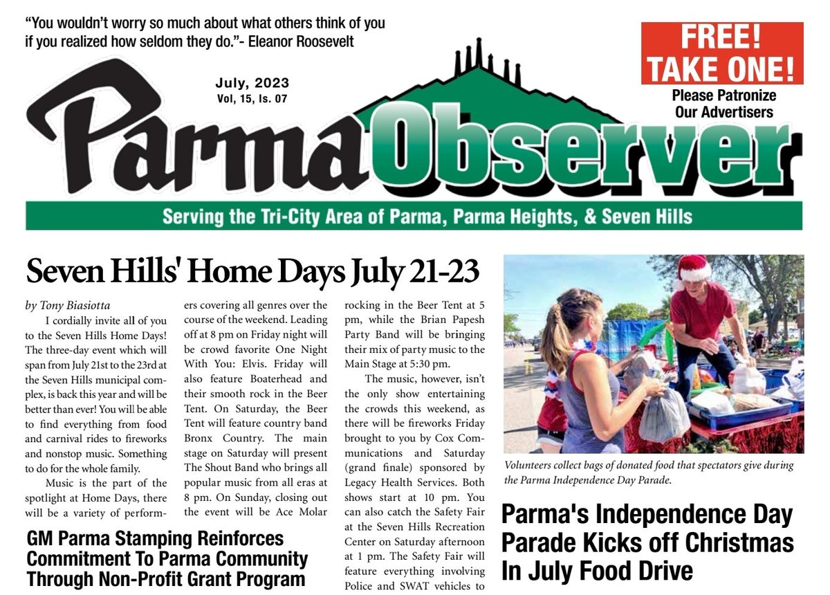 ParmaObserver's tweet image. NOW AVAILABLE: The July 2023 issue of the Parma Observer is out now and is available online! ☀️ 🇺🇸🇺🇦

media.parmaobserver.com/issue_pdfs/Par…