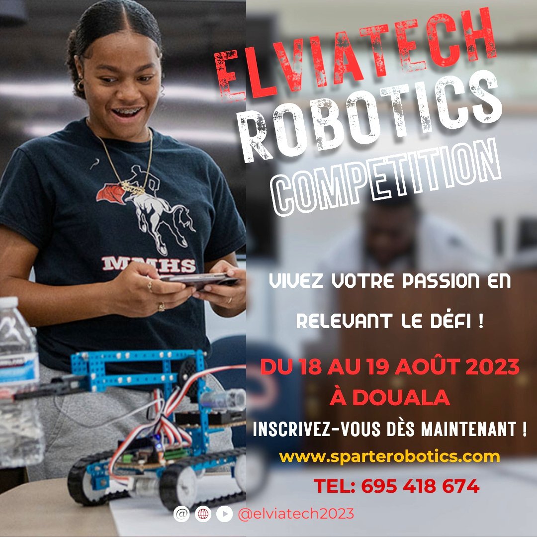 RoboticsSparte's tweet photo. 𝗟𝗘 𝗣𝗟𝗨𝗦 𝗚𝗥𝗔𝗡𝗗 𝗖𝗢𝗡𝗖𝗢𝗨𝗥𝗦 𝗗𝗘 𝗥𝗢𝗕𝗢𝗧𝗜𝗤𝗨𝗘 𝗗𝗨 𝗖𝗔𝗠𝗘𝗥𝗢𝗨𝗡.
Inscrivez-vous dès maintenant sur : https://t.co/9fy7ij5Zoj
Pour plus de détails, contactez-nous au :
 6 95 41 86 74 
La robotique en Afrique, de la théorie à la pratique.
#elviatech23 https://t.co/qZzOauRxn2