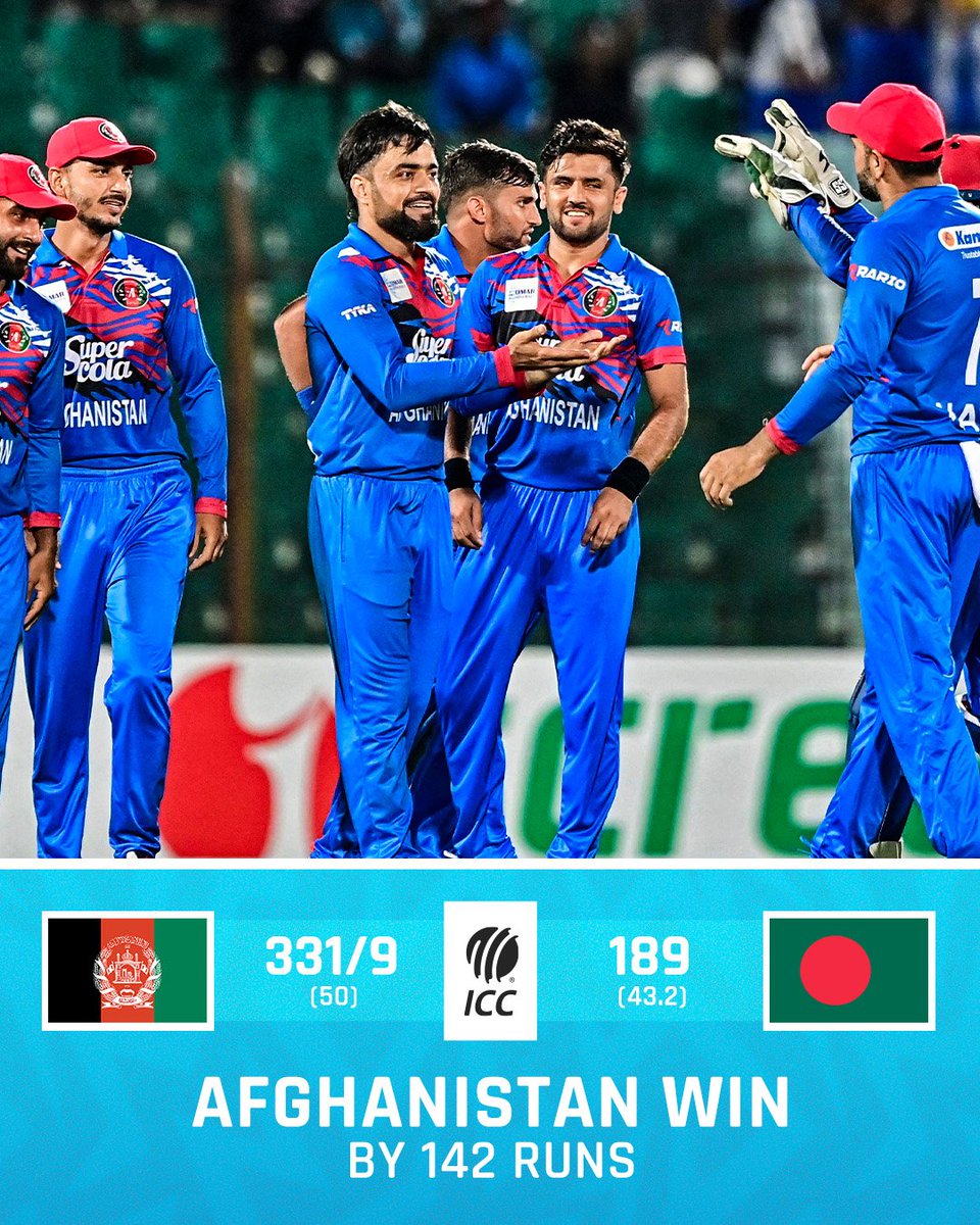 Afghanistan secure a massive win and with it an unassailable 2-0 lead against Bangladesh in the ODI series 🔥

#BANvAFG | bit.ly/BAN-v-AFG-2nd-…
#bbcpresenter #Cricket #yassouk #paobc #BLEACH_anime #ICCWorldCupQualifiers #KingTheLand #JawanPrevueOn10July #Wimbledon #TransPride