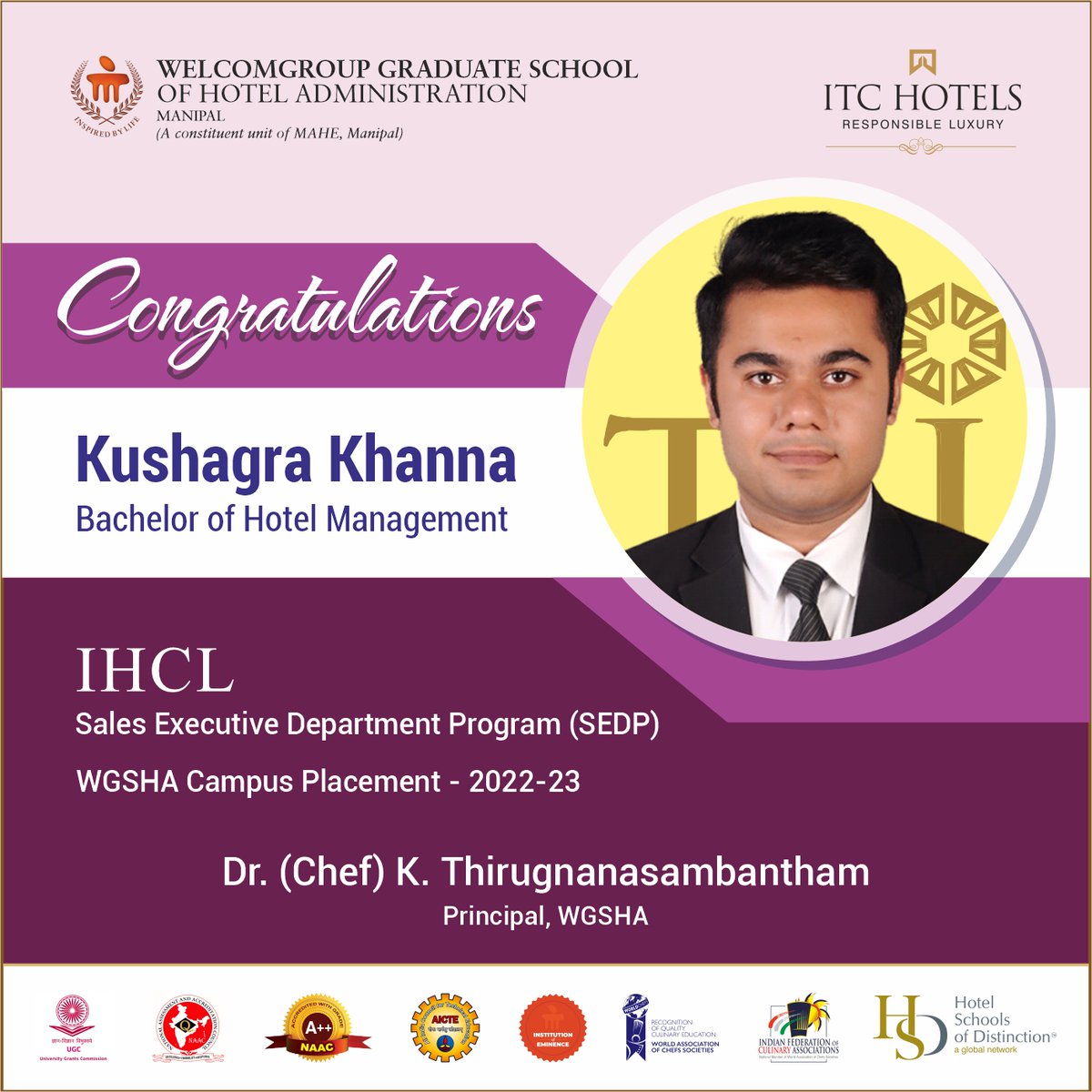 WManipal's tweet photo. #placement
Congratulations Mr. Kushagra Khanna, on his successful placement in #WGSHA #PlacementDrive2023 for Sales Executive Department Program #IHCL #TAJ
@ThiruChef @MAHE_Manipal @TajHotels
#SalesExecutive #SEDP
#Placements #MAHE #Placement2023 https://t.co/cdf92ukVXg