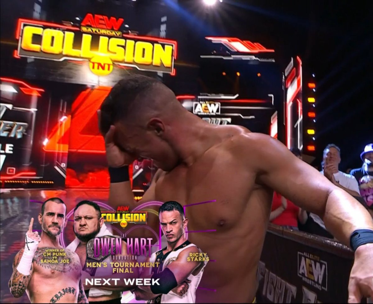 P1Ange1's tweet photo. #AEWCollision Delivering amazing show tonight! Tag Team Clinic Between #FTR and #BulletClubGold Match Of The Year Contender! Can't wait for #2OutOf3Falls Next week! The Finals Of The #OwenHartCup Are Set! Ending the show with a long storied rivalry in a fantastic #MainEvent ๐ https://t.co/3CWnq8bpsC