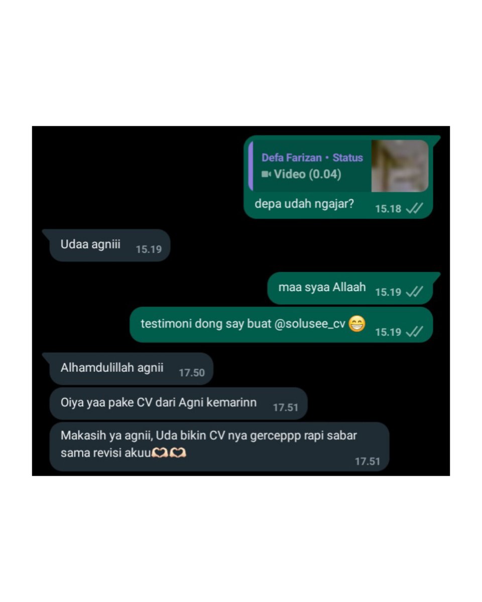 thisaturdayy's tweet image. testimoni jasa pembuatan CV Kerja, dan surat lamaran @solusee_cv 

bikin CV kerja termurah dan terpercaya? langsung chat wa.me/6282315897634

#jasaCV #CVKerja #Suratlamaran #loker #bikinCV #testimoni