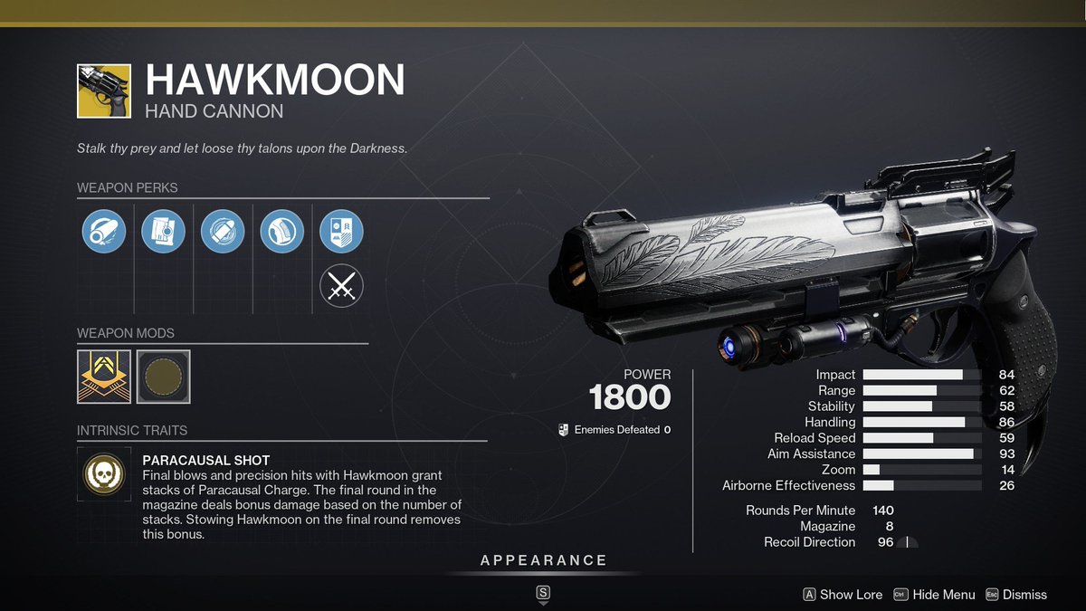 MisterTangoLIVE's tweet photo. On the second page Xûr is selling random rolls of Hawkmoon and Dead Man's Tale.
Hawkmoon - Hammer-Forged Rifling, Alloy Magazine, Eye of the Storm, Textured Grip.
Dead Man's Tale - Smallbore, Ricochet Rounds, Vorpal Weapon, Fitted Stock.
#Destiny2 https://t.co/BSp9133DXz