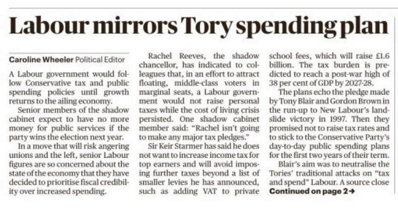 LeftieStats's tweet photo. ๐จ BREAKING: Labour will KEEP the Tories' policies on public spending.
The Sunday Times reports that the Shadow Cabinet expects "to have no more money" for public services.
The party has also ruled out raising taxes on the rich. https://t.co/T3ym9WRy7N