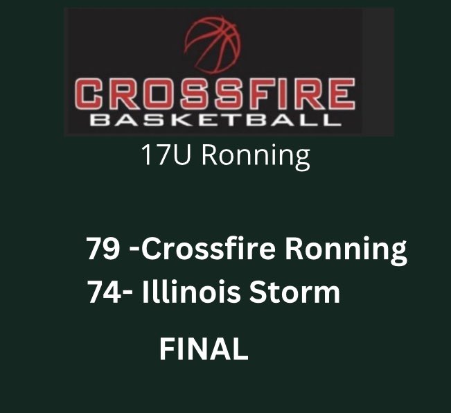 CrossfireRonning (@mncrossfire) on Twitter photo Big win in 1st game today vs Illinois Storm 79-74. Great intensity & team D.
<a href="/AdamBroberg1/">Adam</a> led us & had monster game w 33 pts, 5 ast, 3 stls
<a href="/JaxsonFuller1/">Jaxson Fuller</a> 18 pts & game sealing FT’s.
<a href="/JoshFemrite/">Josh Femrite</a> 12 pts, 6 reb
<a href="/AlekHodny/">Alek Hodny</a> 8 pts 6 reb
@mncrossfirebb@RyanJamesMN <a href="/tchoopsczar/">Twin Cities Hoops Czar</a> Big win in 1st game today vs Illinois Storm 79-74. Great intensity & team D.
<a href="/AdamBroberg1/">Adam</a> led us & had monster game w 33 pts, 5 ast, 3 stls
<a href="/JaxsonFuller1/">Jaxson Fuller</a> 18 pts & game sealing FT’s.
<a href="/JoshFemrite/">Josh Femrite</a> 12 pts, 6 reb
<a href="/AlekHodny/">Alek Hodny</a> 8 pts 6 reb
@mncrossfirebb@RyanJamesMN <a href="/tchoopsczar/">Twin Cities Hoops Czar</a>