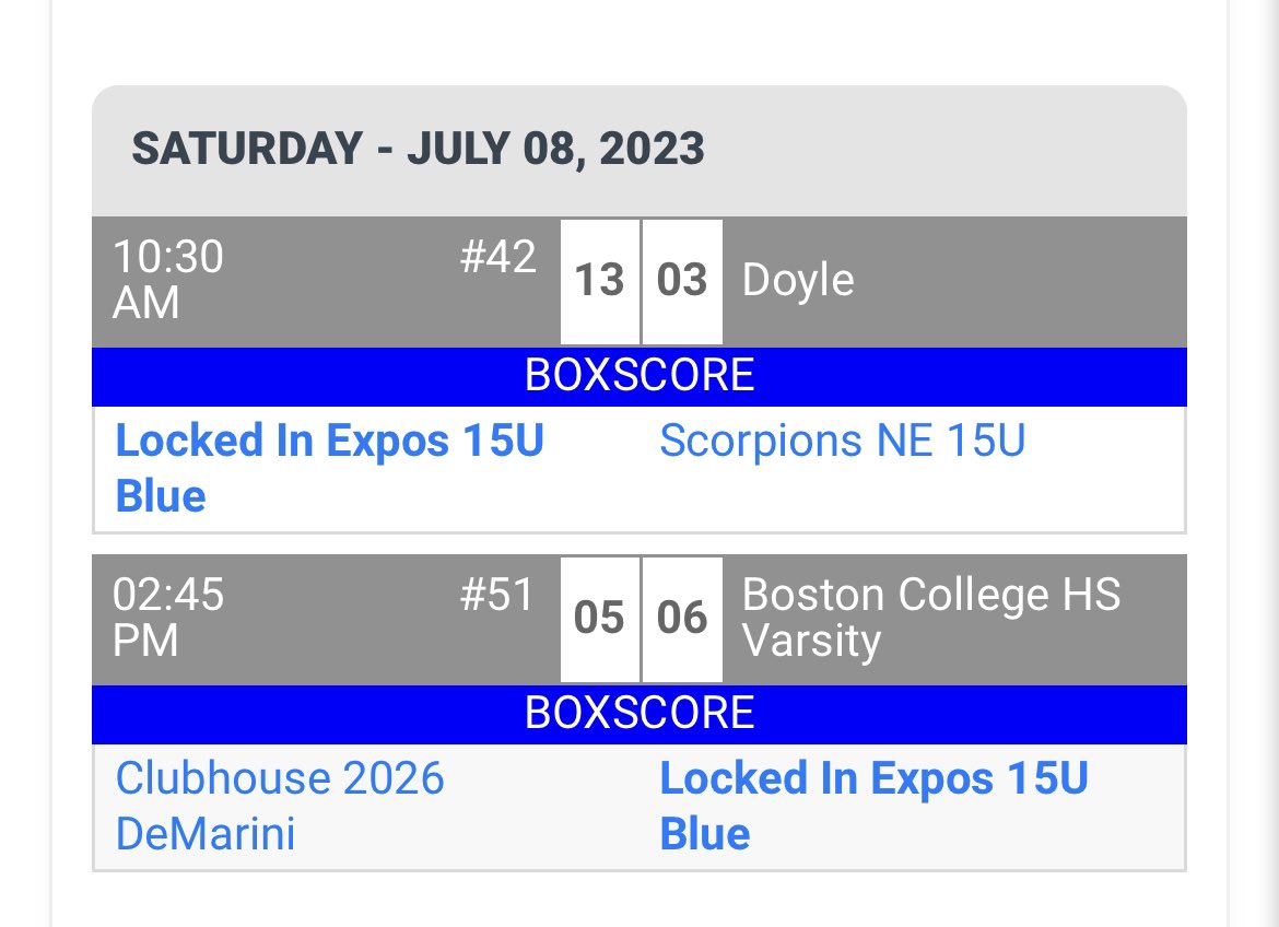 Patrick Ruiz (@patrickruiz2026) on Twitter photo 2-0 on the day for the LIB Expos 15U Blue at the #BostonOpen. Pitched 6 innings on the mound in our morning game (13-3), and went 1 for 1 with an RBI in the last inning of our second game, right before a great walk off win (6-5). <a href="/MotownBase/">Morristown Colonials Baseball</a> <a href="/LIBEXPOS/">Locked In Expos</a> 2-0 on the day for the LIB Expos 15U Blue at the #BostonOpen. Pitched 6 innings on the mound in our morning game (13-3), and went 1 for 1 with an RBI in the last inning of our second game, right before a great walk off win (6-5). <a href="/MotownBase/">Morristown Colonials Baseball</a> <a href="/LIBEXPOS/">Locked In Expos</a>
