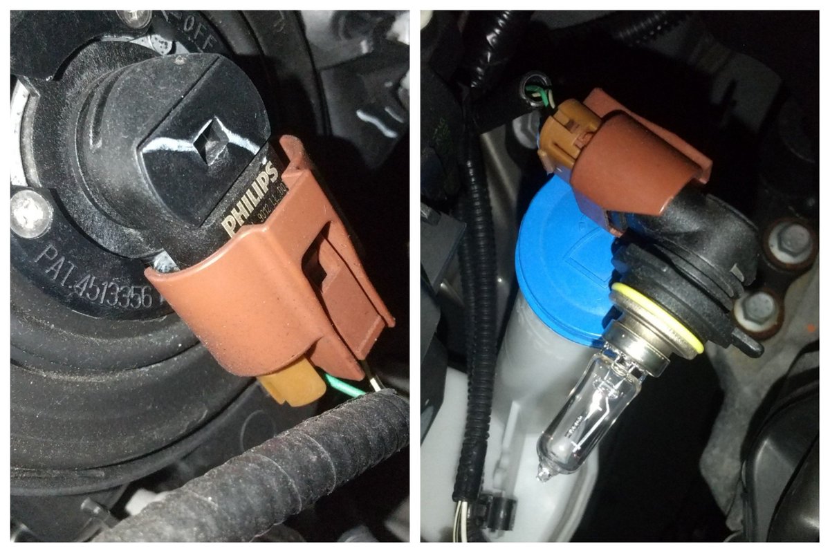 aygo2018's tweet image. ヘッドライトバルブのLED化。
先ずボンネットオープナー何処？って助手席足元でした。バルブはHIR2なので対応のLEDを購入して交換。4枚目は助手席側のみ交換した比較です。
 #ToyotaAygo #aygo