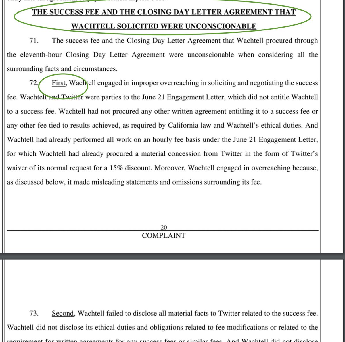 legalwritingpro's tweet image. The new Complaint in Twitter v. Wachtell = a great example of how complaints look more like briefs these days. Persuasive headings, bold for emphasis, enumerating themes or points and not just paragraphs, etc.

#legalwriting

int.nyt.com/data/documentt…
