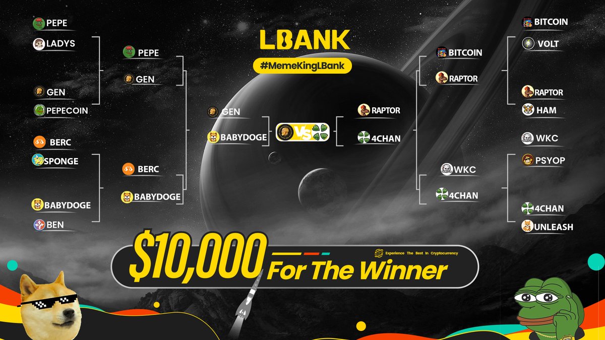 LBank_Exchange's tweet photo. 📍 #MemeKingLBank Finals are Here 📍 

💰 Root for your top #memecoin and seize the chance to pocket $10,000 $USDT 

To join: 
1⃣ Retweet &amp; follow @LBank_Exchange
2⃣Comment #MemeKingLBank + your project's ticker to join (e.g. #4CHAN) 
3️⃣Fill in:https://t.co/0WMs8zyJPc https://t.co/6siKbGZdw3