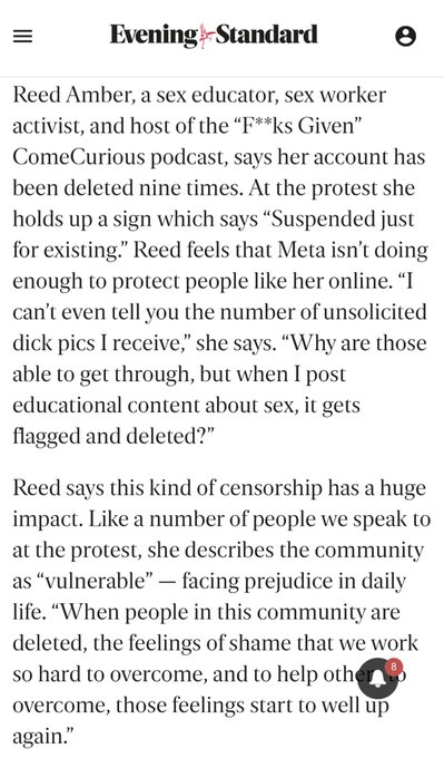 Our protest against @Meta got picked up by the @standardnews 📢 #stopdeletingus   https://t.co/cWhtNhZQo8<a class="tags" target="_blank" title="On Twitter" href="/?out=eyJ0eXAiOiJKV1QiLCJhbGciOiJIUzUxMiJ9.eyJpYXQiOjE3MjIwMjM1NTUsImlzcyI6InR3cG9ybnN0YXJzLmNvbSIsIm5iZiI6MTcyMjAyMzU1NSwiZXhwIjoxNzUzNTU5NTU1LCJyZWRpcmVjdF91cmwiOiJodHRwczovL3R3aXR0ZXIuY29tL01ldGEifQ.KcuytaUPeaAtbgRg8Lnc7yBniyy1_2VK8JxuwssH5-H6BH4NPVMTMonLACUUhZrbxGEQyy_gcRzfTaOTu45q_g">@Meta</a><a href="/tag/stopdeletingus"class="tags"><span>#stopdeletingus</span></a>