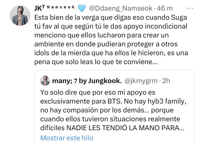 koominrm's tweet photo. pero cuando se trata de defender y apoyar a los chicos en momentos difíciles ahí si se esconden verdad? no les importa que otros fandoms les tiren mierda a más no poder, en fin… yo simplemente he dicho que mi apoyo es EXCLUSIVAMENTE PARA BTS, para nadie más. https://t.co/Hdoif3CM3S