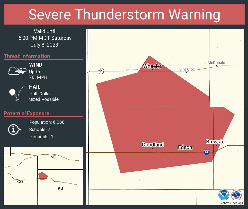 NWS Goodland on Twitter "Severe Thunderstorm Warning including Goodland KS, Brewster KS and