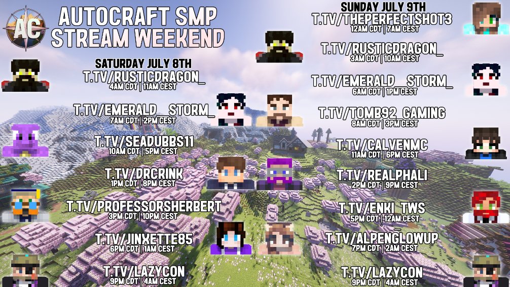 If you haven't seen already, AutoCraftSMP's stream weekend is going on and I'm next! Going LIVE in just minutes from now! twitch.tv/jinxette85