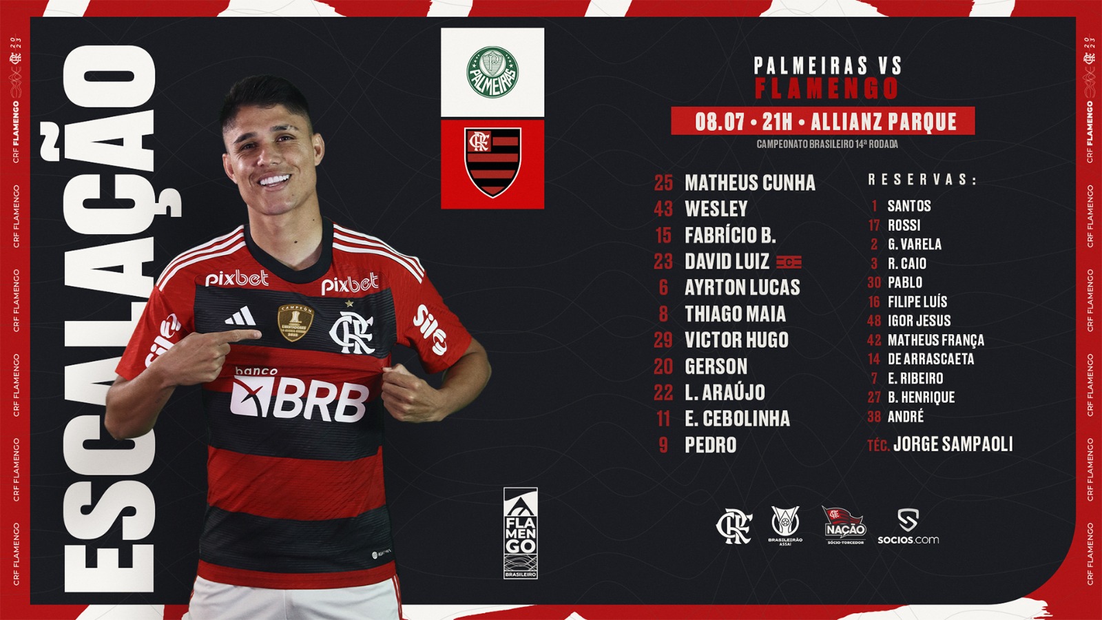 Flamengo x Palmeiras: escalações, como assistir, data e horário