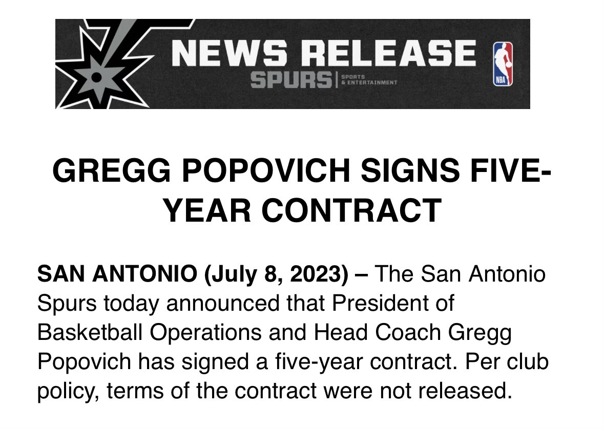 RT @spurs: Gregg Popovich Signs Five-Year Contract https://t.co/GiH9dgev6k