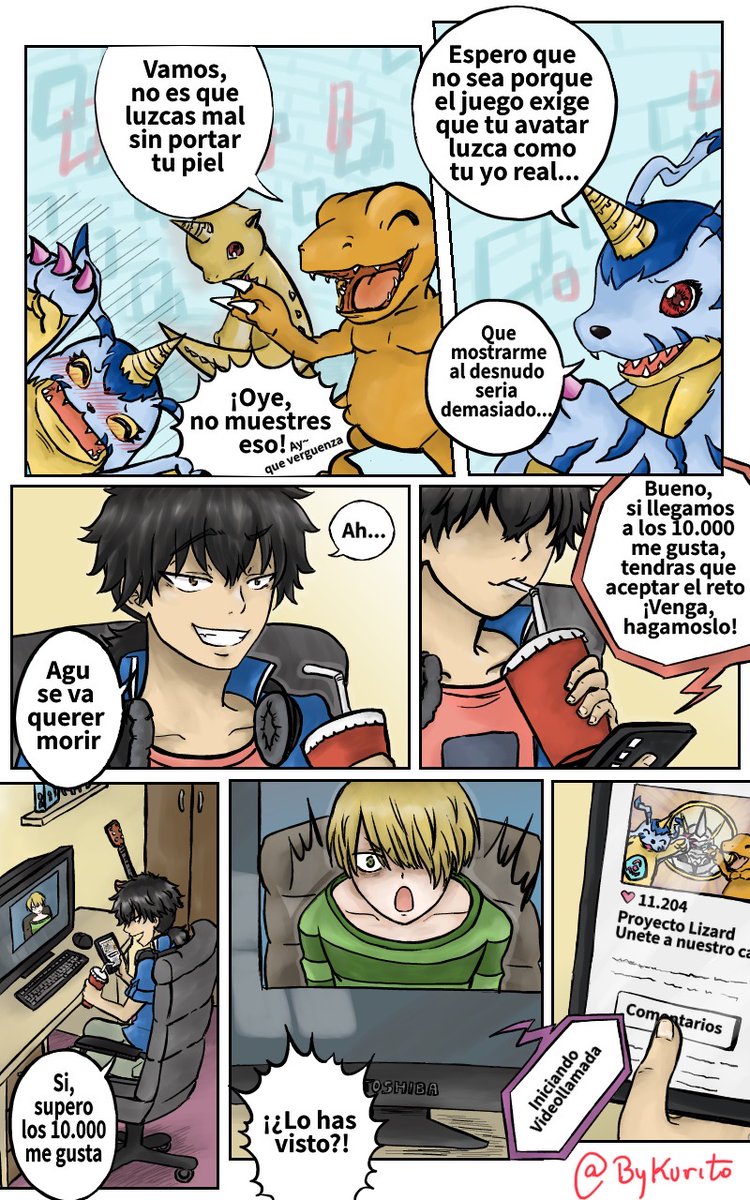 ByKurito's tweet photo. FanComic: Digimon Lizard    
Capitulo 01 - Pagina 03 de 11 
idioma: español  
lectura: <-------       

Now in color!  
Thinking of translating, but I'll doing in color first~  

#DigimonLizard #digimon #agumon #gabumon #sketch #comic #DigimonOC #fanart #manga #Fanmade #fancomic https://t.co/TpD7Muy55P