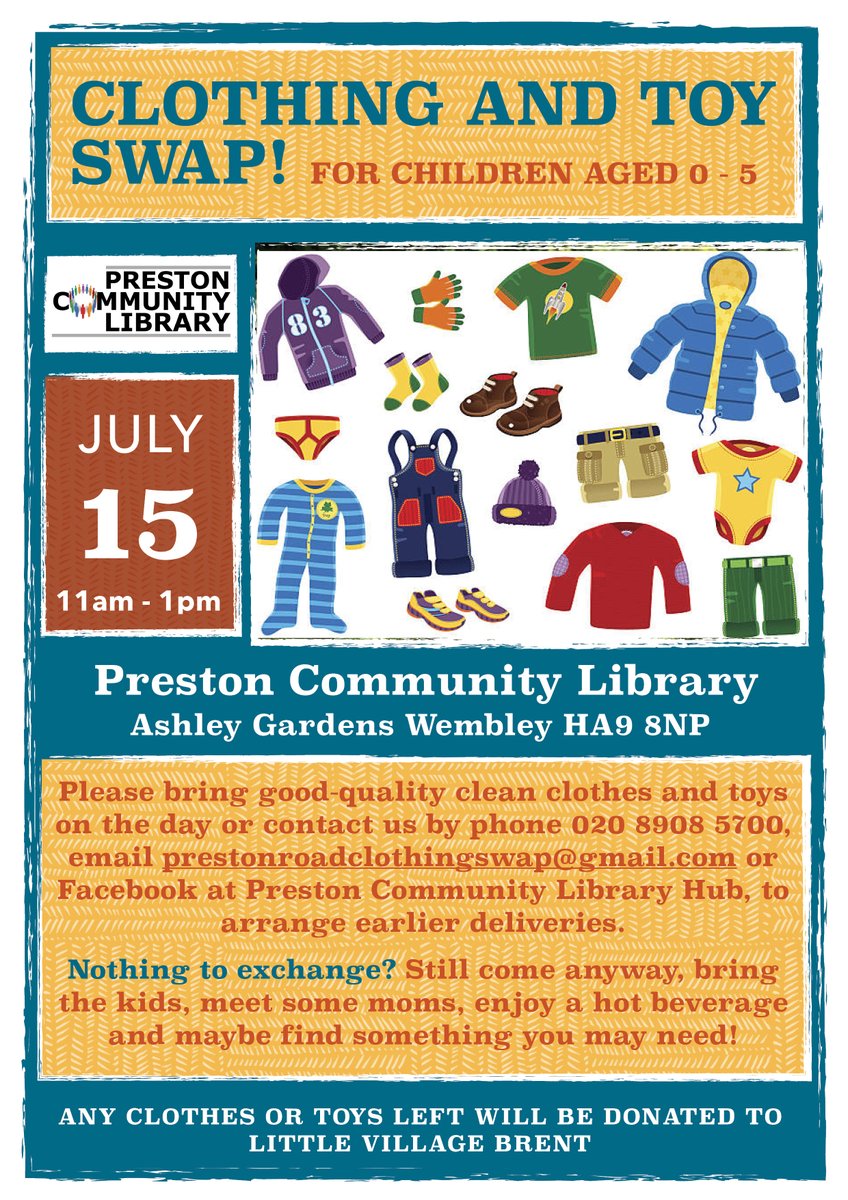 Preston Library (@prestonlib) on Twitter photo Clothing and Toy Swap at the library. <a href="/FamiliesNWLon/">FamiliesNWLondonMag</a> <a href="/preston_rd/">Preston Road Wembley</a> <a href="/bktimes/">Brent & Kilburn Times</a> <a href="/Brent_Council/">Brent Council</a> <a href="/BrentLibraries/">Brent Libraries</a> Clothing and Toy Swap at the library. <a href="/FamiliesNWLon/">FamiliesNWLondonMag</a> <a href="/preston_rd/">Preston Road Wembley</a> <a href="/bktimes/">Brent & Kilburn Times</a> <a href="/Brent_Council/">Brent Council</a> <a href="/BrentLibraries/">Brent Libraries</a>