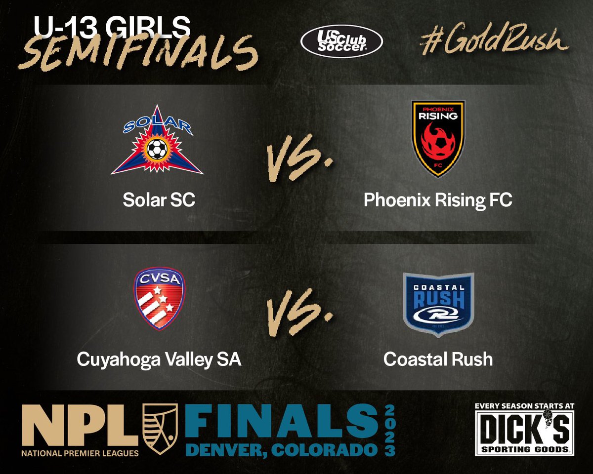 USClubSoccerNPL's tweet photo. Semifinal Sunday for our gals 🤩 #NPLfinals #GoldRush 

(1/2) https://t.co/0HZJTJxM0w
