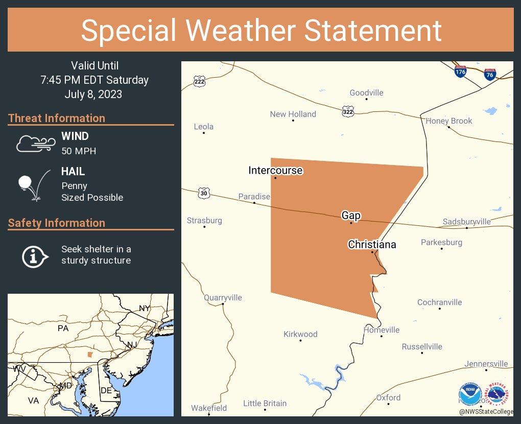 NWS State College on Twitter "A special weather statement has been issued for Gap PA