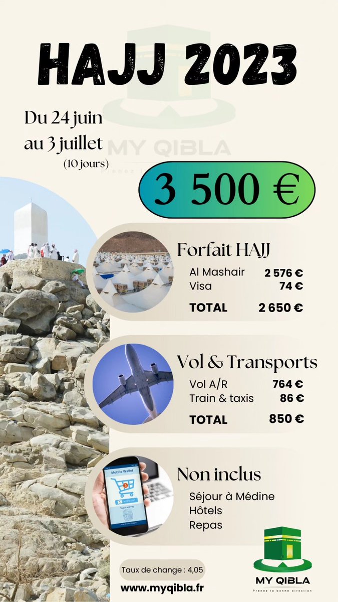 Bilan du #Hajj2023 🕋

Voici au final ce que m'a coûté le Hajj 2023, j'ai fait le choix de ne pas prendre d'hôtel, j'ai donc dormi dans une salle de prière la nuit de mon arrivée et j'ai dormi à la mosquée sacrée la veille de mon départ.

J'aurai pu payer moins cher les billets