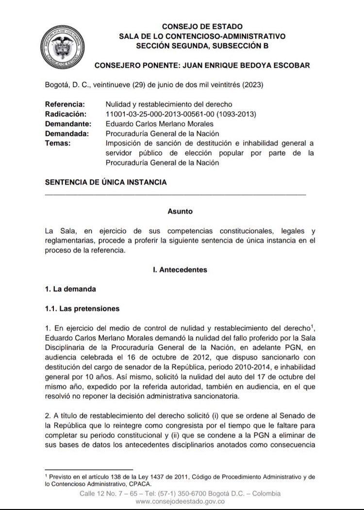 yebrailh's tweet photo. Histórica decisión de la Sección Segunda-b del Consejo de Estado, mediante control de convencionalidad deja en claro que un servidor público de elección popular no puede ser destituido, ni inhabilitado en el ejercicio de sus derechos políticos por una autoridad administrativa https://t.co/gBiJuDUBT3