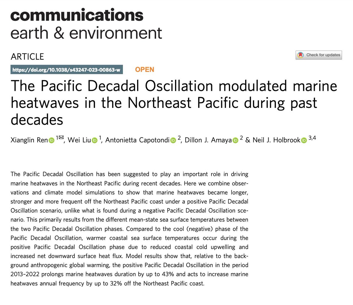 NEW PAPER ALERT🚨

Check out UCR EPSci graduate student Xianglin Ren's and Climate Change and Sustainability professor Dr. Wei Liu's recent paper in Nature: Communications Earth &amp; Environment!

Link: nature.com/articles/s4324…