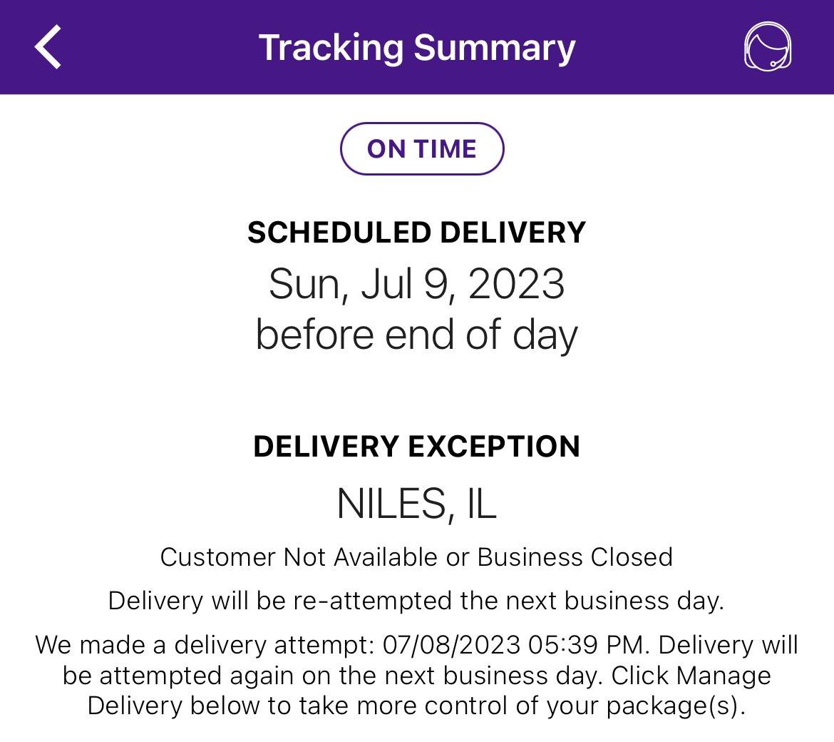 MikeyOfficial's tweet photo. No @FedExHelp not true. I was watching out the window from my kitchen table between 5 to 6. No attempt was made. No FedEx trucks to be seen. https://t.co/4iPhVF0BnH