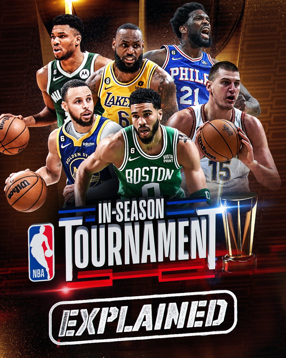 NBA's tweet photo. GET READY FOR THE NBA IN-SEASON TOURNAMENT  🍿

Starting Nov. 3, all 30 teams will compete for the NBA Cup, with 8 teams advancing into the knockout rounds! The tournament semis and championship game will be held in Las Vegas, Dec. 7 and 9!

A thread ⤵️ https://t.co/nvVoCRSHY2