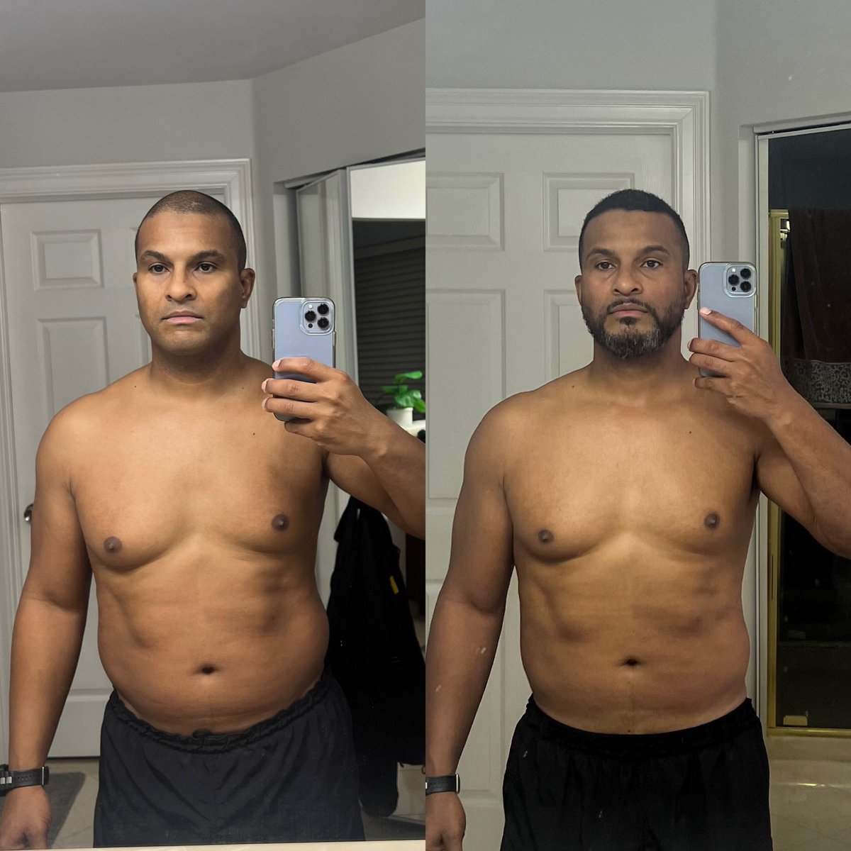 This is my progress on #75hard Day 51! Started at 200 lbs, now 183 lbs. Lets goooo! Craving some pizza 🍕 so bad, but not going to give in. 🤣 Finish line here we come!